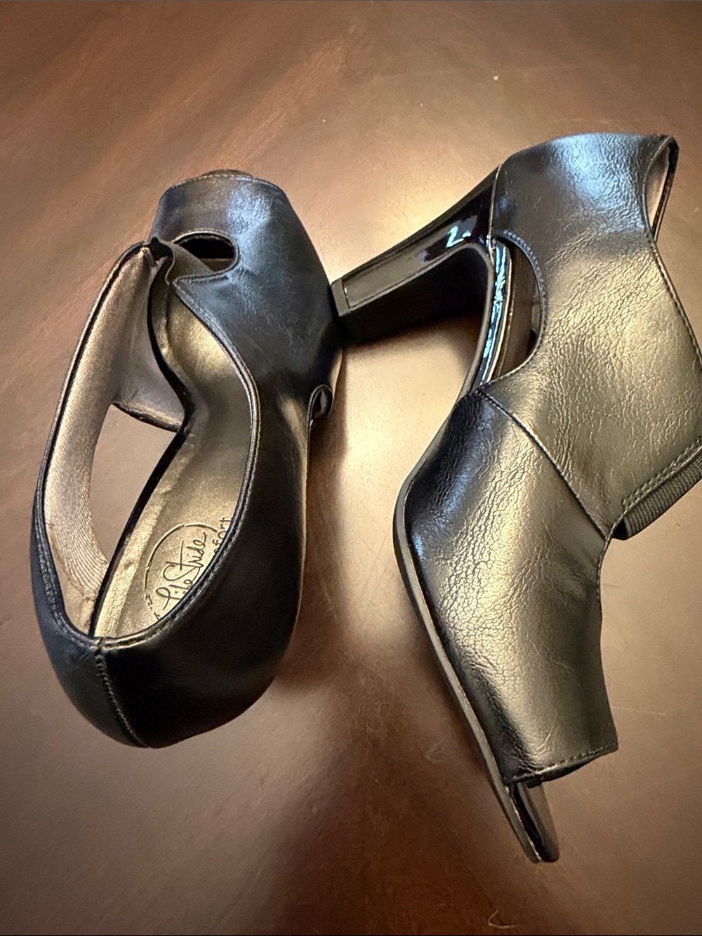 Life Stride Black Peep Toe Block Heel Pumps